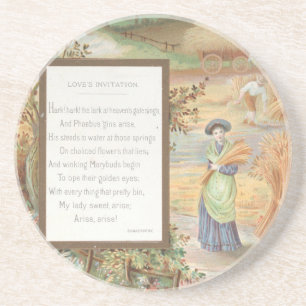 Vintage Retro Valentine, Country Farm Landscape Coaster