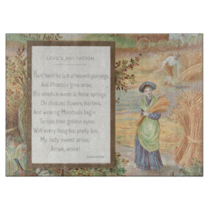 Vintage Retro Valentine, Country Farm Landscape Cutting Board