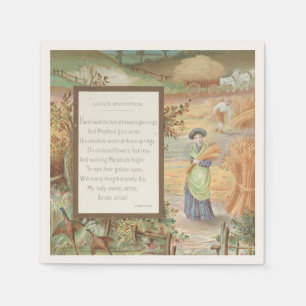 Vintage Retro Valentine, Country Farm Landscape Napkin