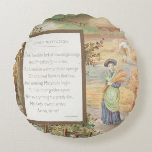 Vintage Retro Valentine, Country Farm Landscape Round Cushion