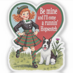 Vintage Retro Valentine Hopscotch Girl and Dog