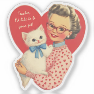 Vintage Retro Valentine Teacher's Pet Cat