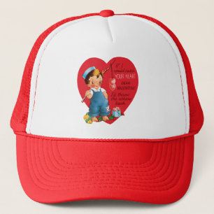 Vintage Retro Valentine's Day, Boy Fishing Hearts Trucker Hat