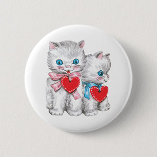 Vintage Retro Valentine's Day Cats, Cute Kitten 6 Cm Round Badge