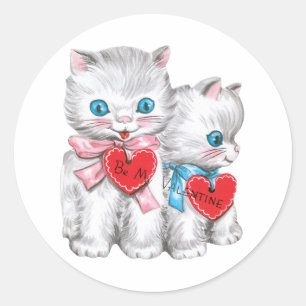Vintage Retro Valentine's Day Cats, Fluffy Kittens Classic Round Sticker