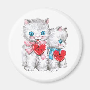 Vintage Retro Valentine's Day Cats, Fluffy Kittens Magnet
