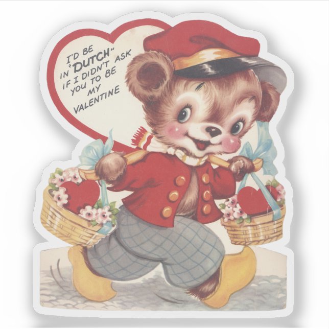 Vintage Retro Valentine's Day Dutch Bear Valentine (Front)