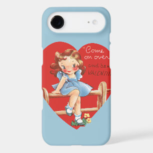 Vintage Retro Valentine's Day, Girl on a Fence