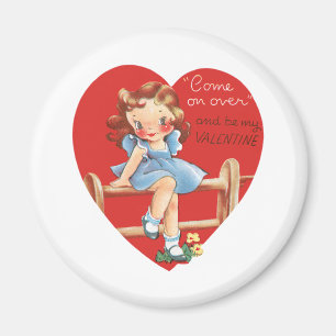 Vintage Retro Valentine's Day, Girl on a Fence Magnet