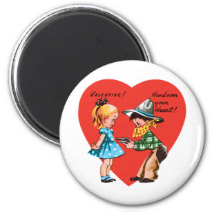 Vintage Retro Valentine's Day, Girl with Cowboy Magnet