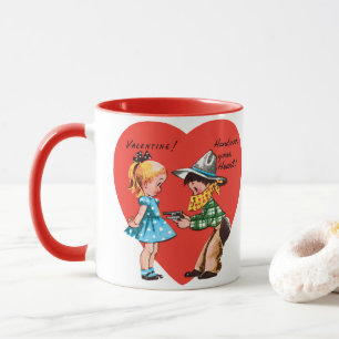 Vintage Retro Valentine's Day, Girl with Cowboy Mug