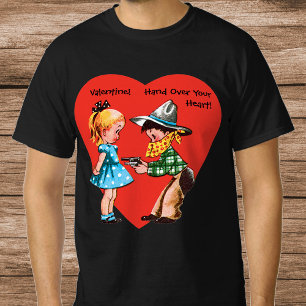 Vintage Retro Valentine's Day, Girl with Cowboy T-Shirt