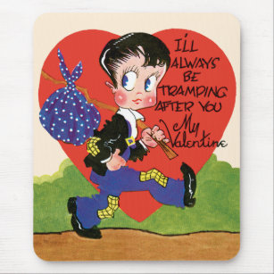 Vintage Retro Valentine's Day, Hobo Boy Heart Mouse Mat