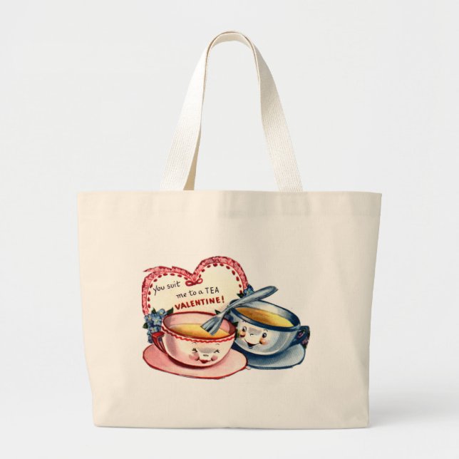 Vintage Retro Valentine's Day Large Tote Bag (Front)