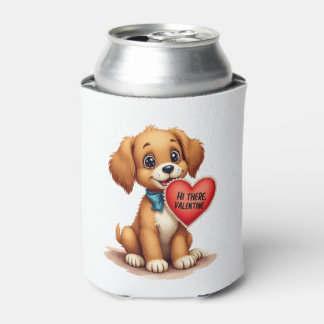 Vintage Retro Valentine's Day Puppy Dog Valentine  Can Cooler