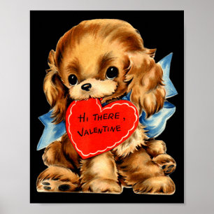 Vintage Retro Valentines Day Puppy Dog Valentine F Poster