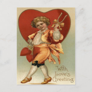 Vintage Retro Victorian Boy Hearts Valentine Card