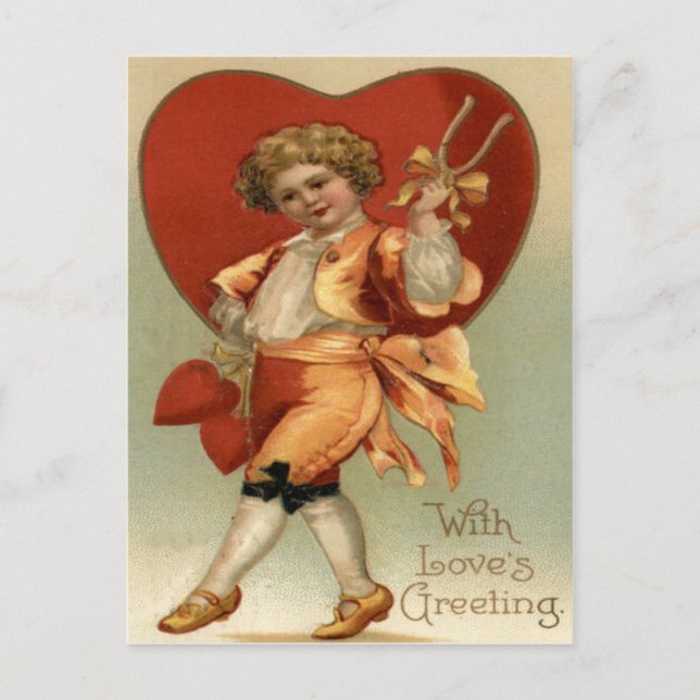 Vintage Retro Victorian Boy Hearts Valentine Card (Front)
