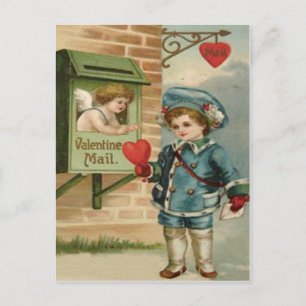 Vintage Retro Victorian Boy Mail Cupid Valentine C Holiday Postcard