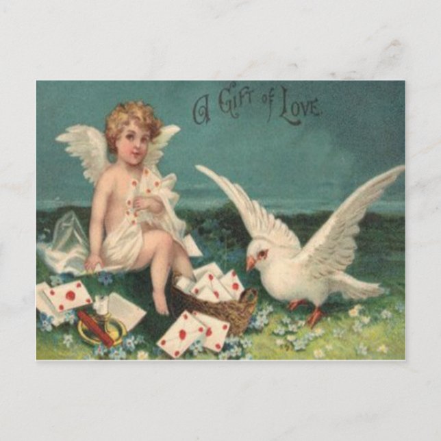Vintage Retro Victorian Cupid Dove Valentine Card (Front)