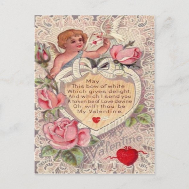 Vintage Retro Victorian Cupid Roses Valentine Card (Front)