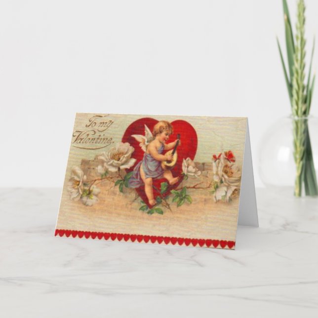 Vintage Retro Victorian Cupid Valentine Card (Front)