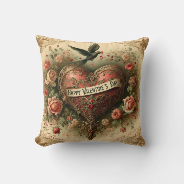 Vintage/retro/Victorian Valentine's day heart Cushion (Front)