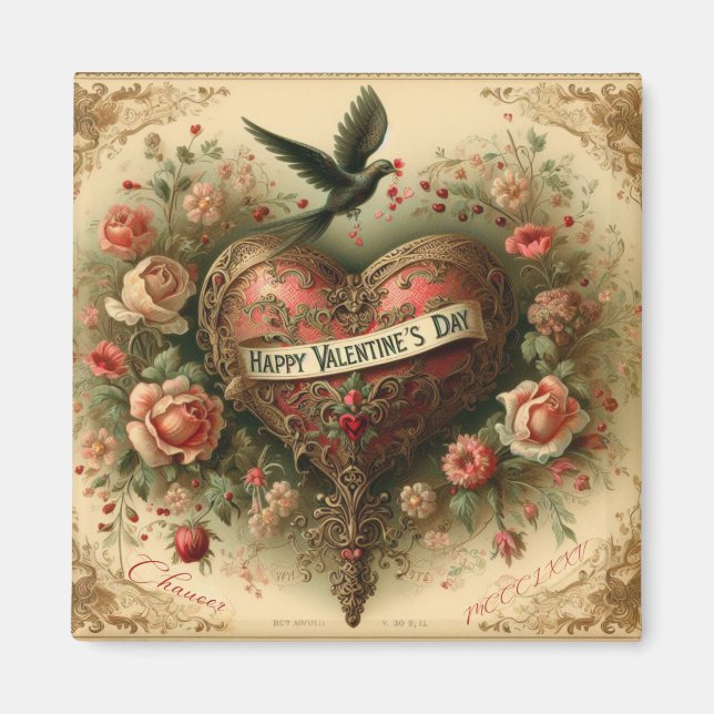 Vintage/retro/Victorian Valentine's day heart Magnet (Front)