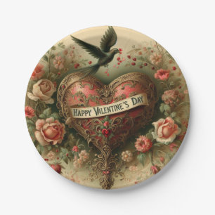 Vintage/retro/Victorian Valentine's day heart Paper Plate