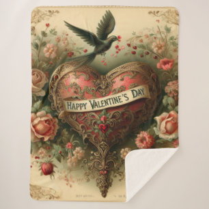 Vintage/retro/Victorian Valentine's day heart Sherpa Blanket
