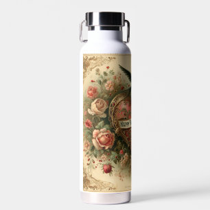 Vintage/retro/Victorian Valentine's day heart Water Bottle