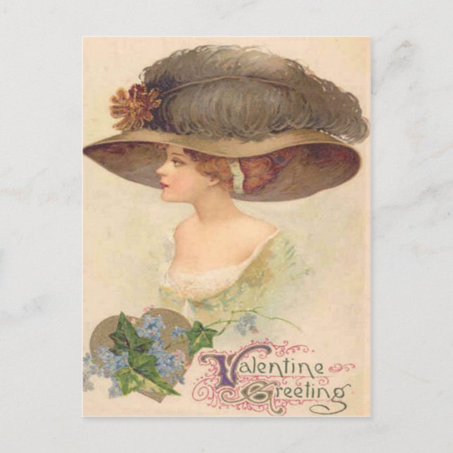 Vintage Retro Victorian Woman Valentine Card (Front)