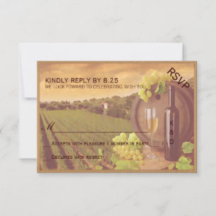 Vintage Retro Vineyard Sunset Wedding RSVP Card