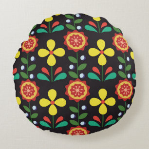 Vintage retro vintage flower vertical lines seamle round cushion