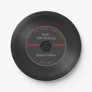 Vintage Retro Vinyl Record Birthday Party Paper Plate