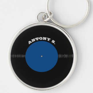 Vintage Retro Vinyl Record (Blue) Personalised Key Ring
