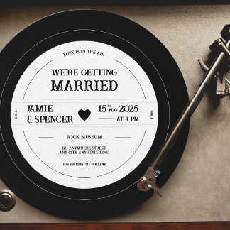 Vintage Retro Vinyl Record QR Wedding Invitation