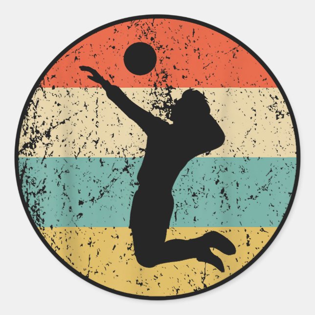Vintage Retro Volleyball Player Classic Round Sticker (Front)