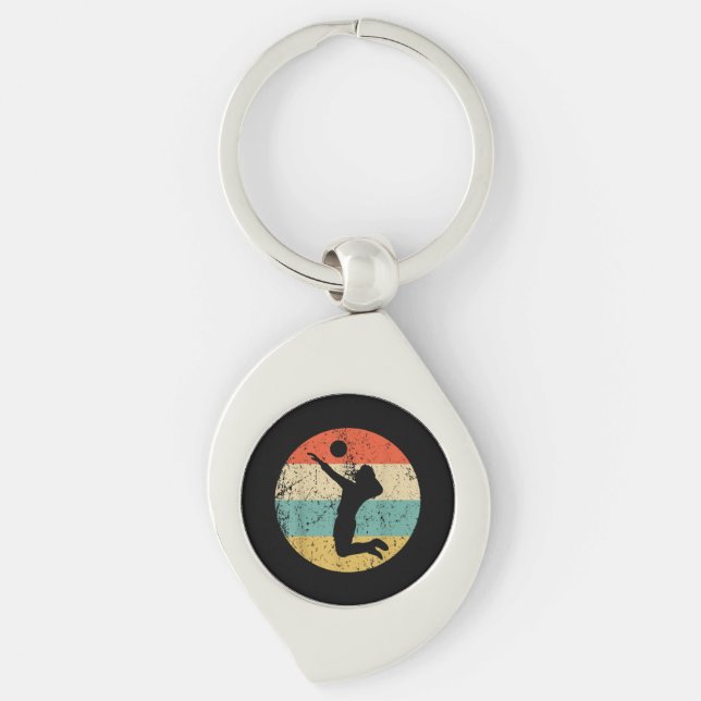 Vintage Retro Volleyball Player Key Ring (Front)
