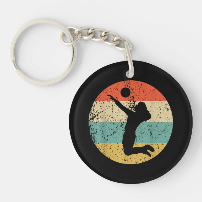 Vintage Retro Volleyball Player Key Ring (Front)