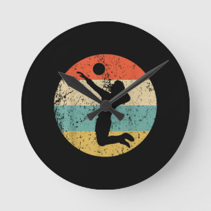Vintage Retro Volleyball Player Round Clock