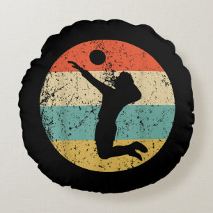 Vintage Retro Volleyball Player Round Cushion