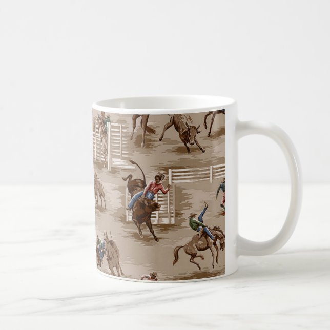 Vintage Retro Wallpaper Rodeo Cowboy Coffee Mug (Right)