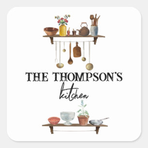 Vintage Retro Watercolor Kitchen Utensils  Square Sticker