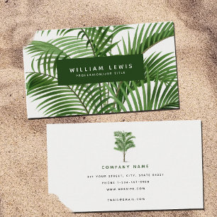 Vintage Retro Watercolor Palm Tree Leaves  Business Card