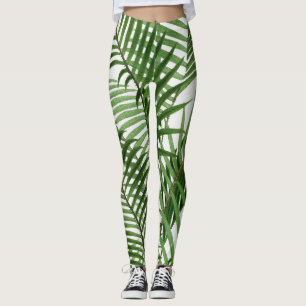 Vintage Retro Watercolor Palm Tree Leaves Leggings