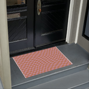 Vintage Retro Wavy Checkered Pattern Doormat