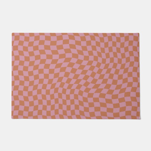 Vintage Retro Wavy Checkered Pattern Doormat (Front)