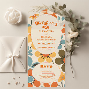 Vintage Retro Wedding All In One Invitation