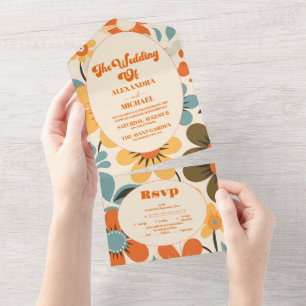 Vintage Retro Wedding All In One Invitation